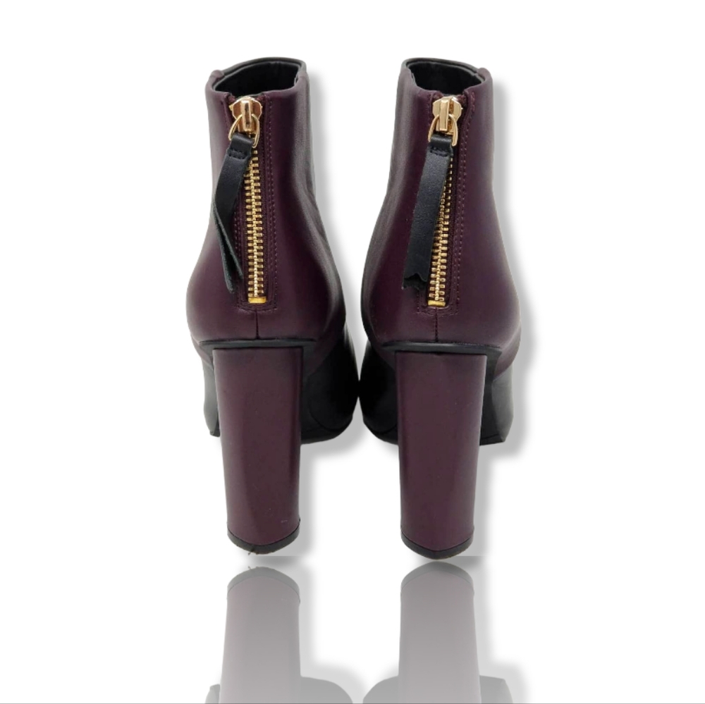 CAbi Leather Colorblock Black & Wine Heeled Platform Booties, 7 - Picture 4 of 7